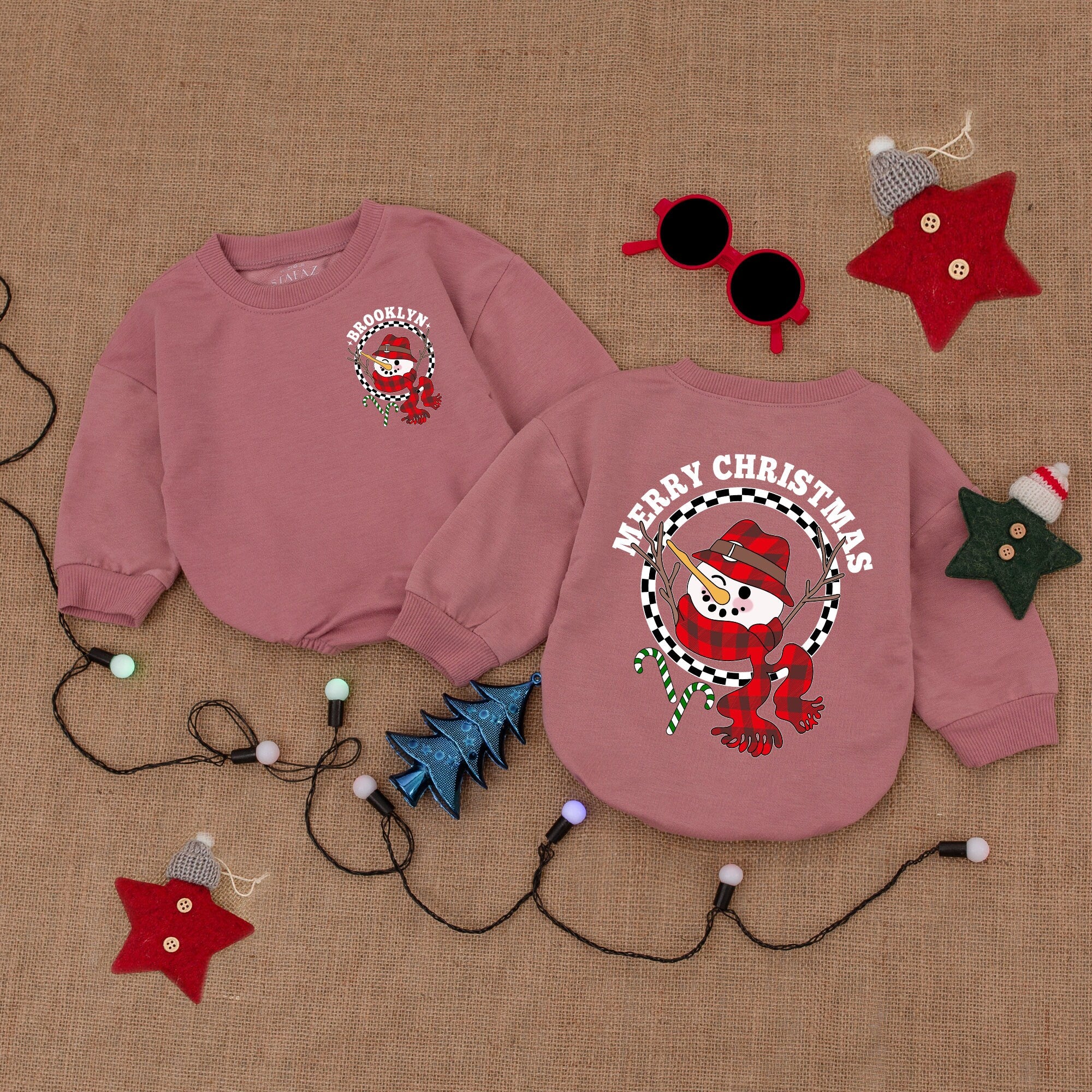 Custom Name First Christmas Baby Bodysuit with Playful Santa Design in Red and White Infant Holiday Outfit Baby Shower Gift