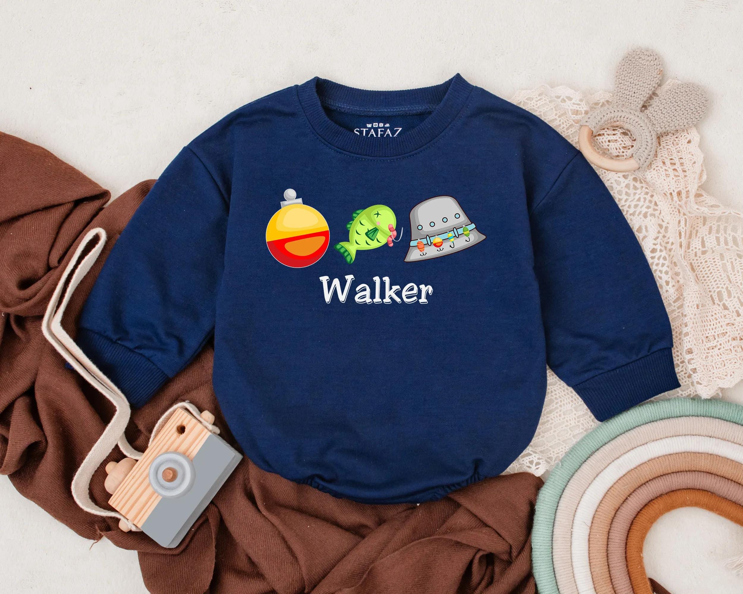 Custom Name Fishing Romper for Boys Vibrant Bobber Fish Print Fun Summer Outfit Toddler Infant Outdoorsy Gift Soft Cotton Comfort