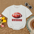 Custom Name Football Baby Romper Sporty Gameday Bodysuit with Hudson Graphic Soft Cotton Short Sleeve Baby Shower Gift