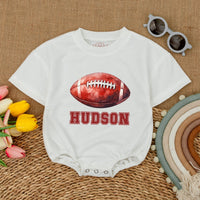 Custom Name Football Baby Romper Sporty Gameday Bodysuit with Hudson Graphic Soft Cotton Short Sleeve Baby Shower Gift