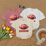 Custom Name Football Baby Romper Sporty Gameday Bodysuit with Hudson Graphic Soft Cotton Short Sleeve Baby Shower Gift