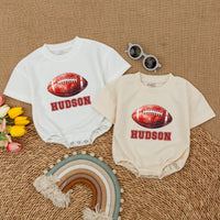 Custom Name Football Baby Romper Sporty Gameday Bodysuit with Hudson Graphic Soft Cotton Short Sleeve Baby Shower Gift