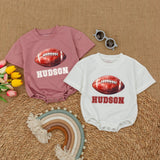 Custom Name Football Baby Romper Sporty Gameday Bodysuit with Hudson Graphic Soft Cotton Short Sleeve Baby Shower Gift