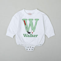 Custom Name Golf Baby Romper with Gingham Letter and Golf Club Design Playful Outfit for Baby Boy Newborn Gift Idea Sporty Look