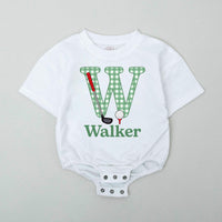 Custom Name Golf Baby Romper with Gingham Letter and Golf Club Design Playful Outfit for Baby Boy Newborn Gift Idea Sporty Look