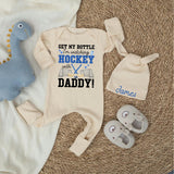 Custom Name Hockey Baby Bodysuit Playful Sports Design Newborn Outfit Fun Shower Gift Watching Games with Daddy Soft Cotton Blue Black