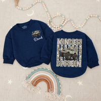 Custom Name Kindergarten Truck Shirt for Boys, Camo Monster Truck Kids Long Sleeve Romper, Back to School Outfit, Soft Cotton Tee