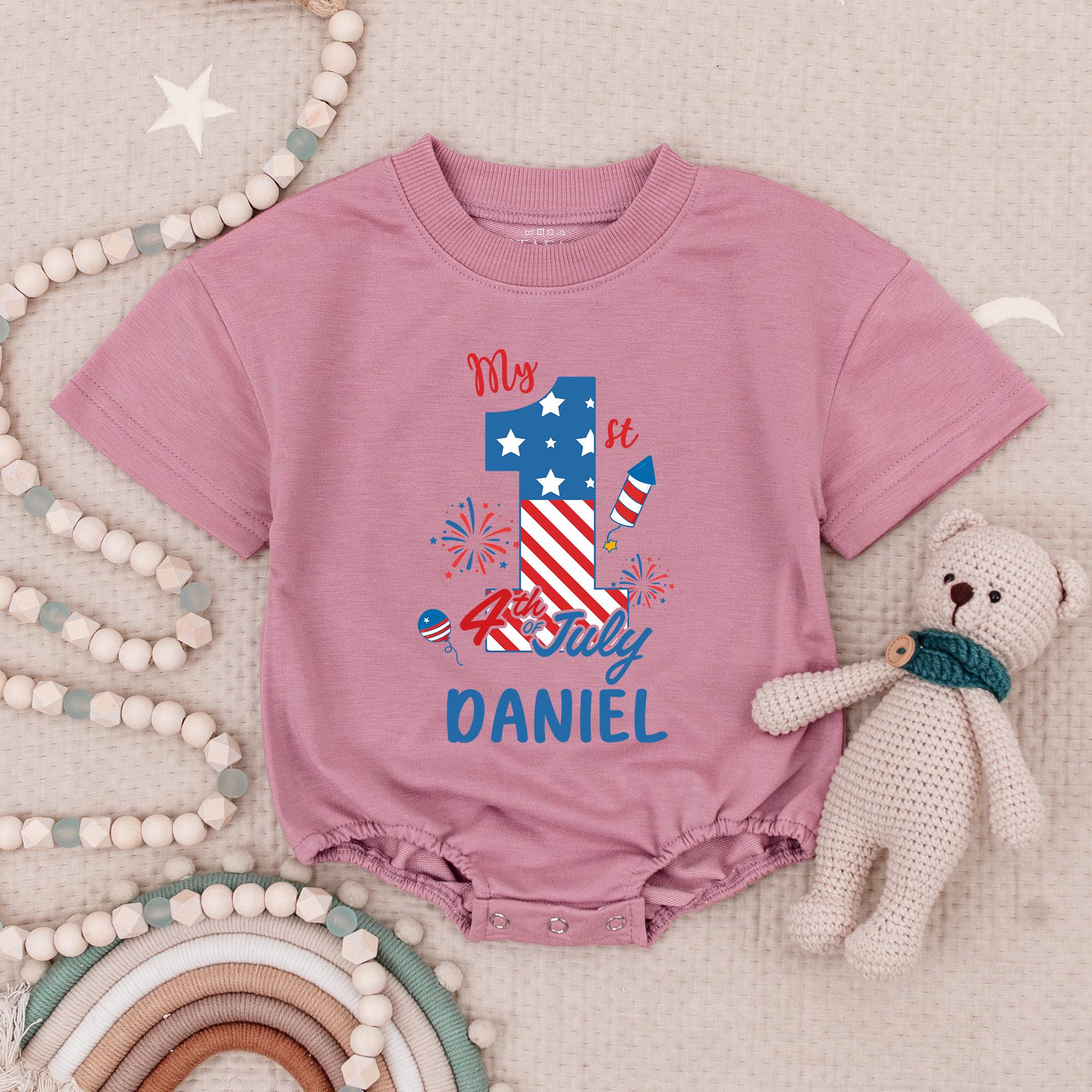 Custom Name My 1st 4th of July Baby Romper Stars Fireworks Bodysuit Red White Blue Infant Independence Day Outfit