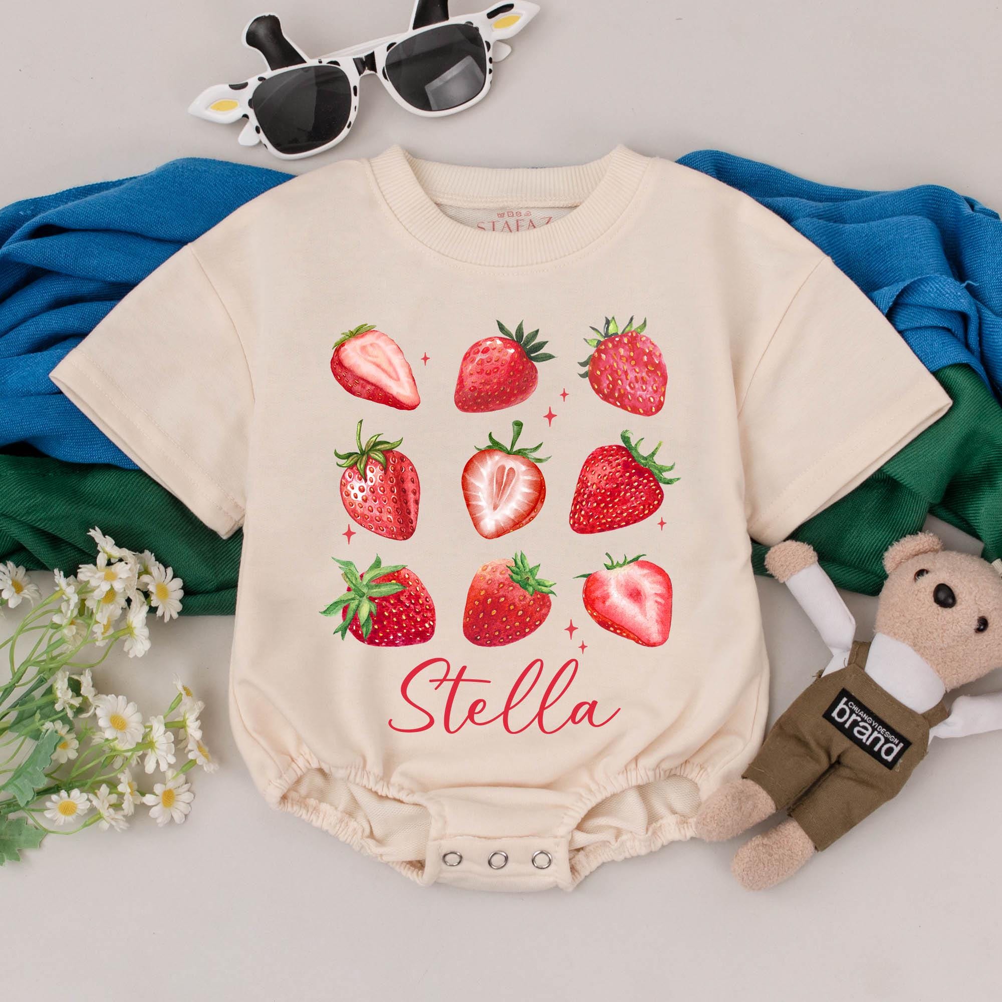 Custom Name Strawberry Baby Romper Cute Girl Bodysuit Birthday Gift Soft Cotton Playful Fruit Outfit Infant Clothes Holiday Present