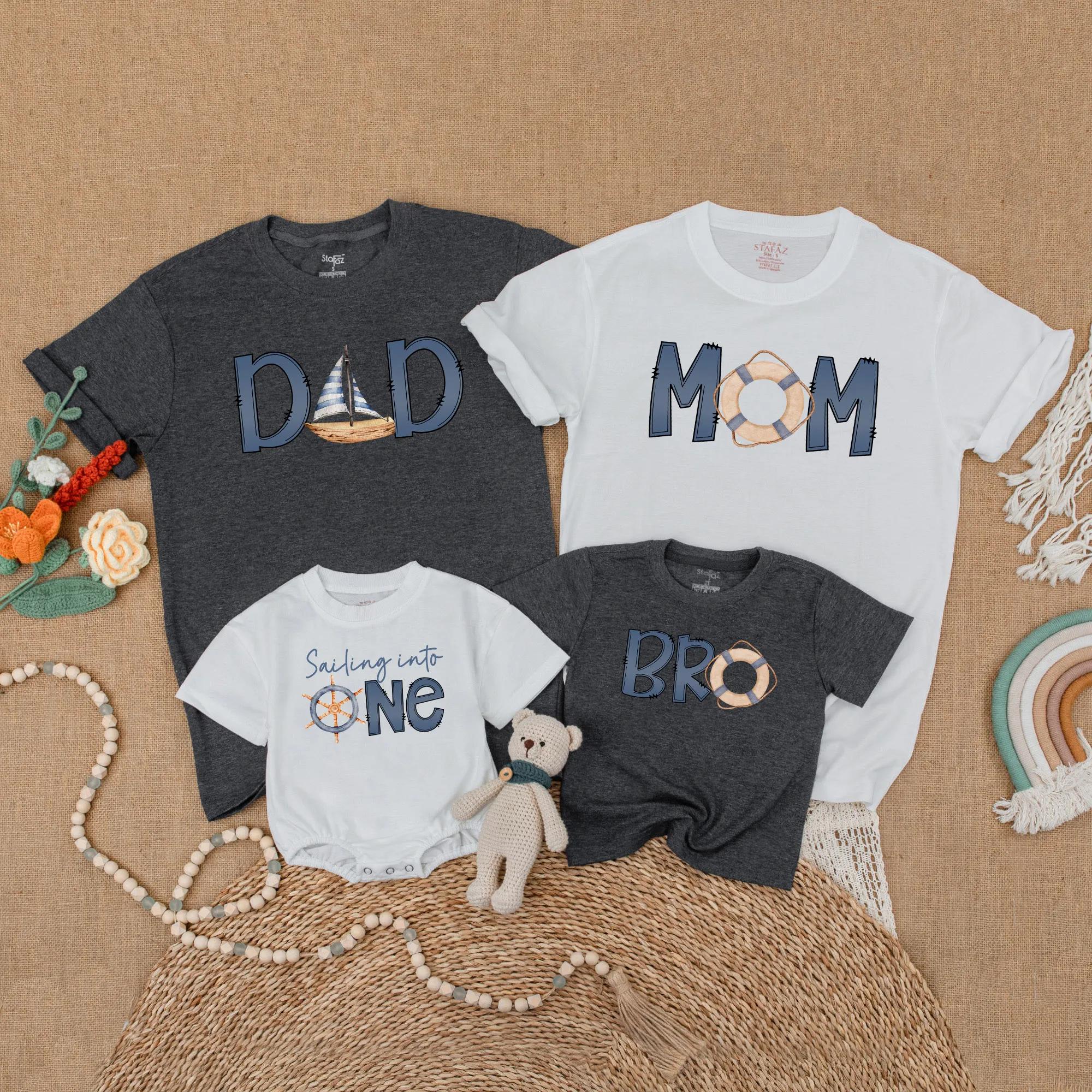 Custom Nautical Matching Family Shirts for Birthday Mom Dad Bro Sailing Theme Romper for Baby's First Year Celebration Gift