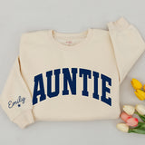 Custom Navy Varsity Auntie & Little Dude Baby Romper, Kids Tee, Adult Soft Cotton Matching Set with Custom Wrist Name for Spring Gifts