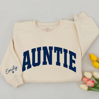 Custom Navy Varsity Auntie & Little Dude Baby Romper, Kids Tee, Adult Soft Cotton Matching Set with Custom Wrist Name for Spring Gifts