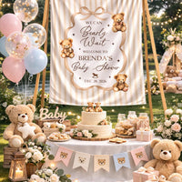 Custom Neutral Bear Baby Shower Silk Welcome Sign and Bodysuit Set with Watercolor Teddy Bear Illustration Personalization Options
