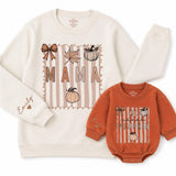 Custom Neutral Fall Sweatshirt & Romper with Mama & Pumpkin Design, Cozy Cotton Mommy & Me Matching Outfit for Babies, Kids & Adults