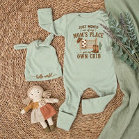 Custom Newborn Baby Bodysuit with 'Just Moved Out of Mom's Place' Quote, Soft Cotton Outfit, Funny Baby Shower Gift, Infant Keepsake