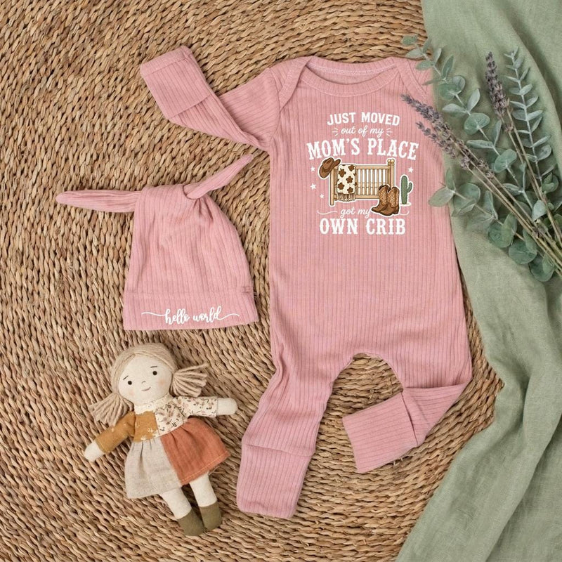 Custom Newborn Baby Bodysuit with 'Just Moved Out of Mom's Place' Quote, Soft Cotton Outfit, Funny Baby Shower Gift, Infant Keepsake