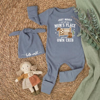 Custom Newborn Baby Bodysuit with 'Just Moved Out of Mom's Place' Quote, Soft Cotton Outfit, Funny Baby Shower Gift, Infant Keepsake