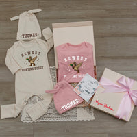 Custom Newborn Hunting Buddy Outfit with Duck Graphic, Personalized Baby Hat, Soft Cotton Coming Home Set for Boys or Girls
