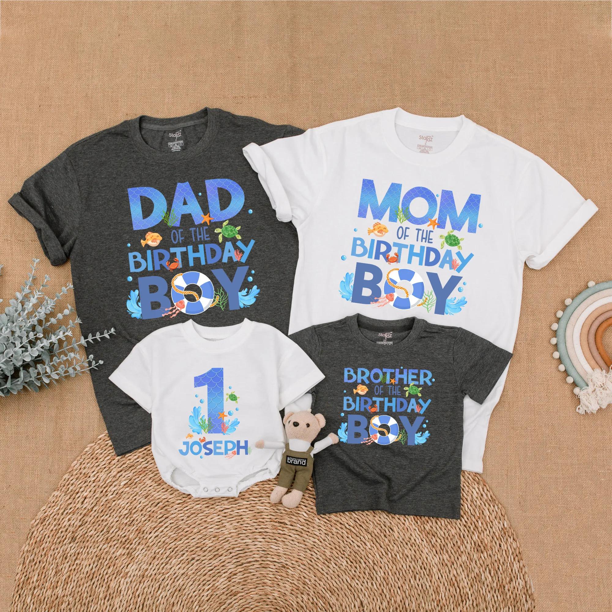 Custom Ocean Theme Matching Family Shirts First Birthday Party Outfit Vibrant Sea Graphics Mom Dad Sister of Birthday Boy