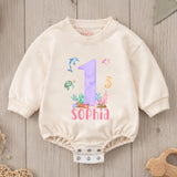 Custom Ocean-Themed Baby Romper with Sea Animals, Soft Cotton Short Sleeve Outfit for Girls, First Birthday Party or Milestone Photos