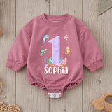 Custom Ocean-Themed Baby Romper with Sea Animals, Soft Cotton Short Sleeve Outfit for Girls, First Birthday Party or Milestone Photos