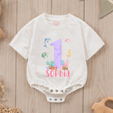 Custom Ocean-Themed Baby Romper with Sea Animals, Soft Cotton Short Sleeve Outfit for Girls, First Birthday Party or Milestone Photos