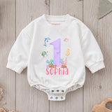 Custom Ocean-Themed Baby Romper with Sea Animals, Soft Cotton Short Sleeve Outfit for Girls, First Birthday Party or Milestone Photos