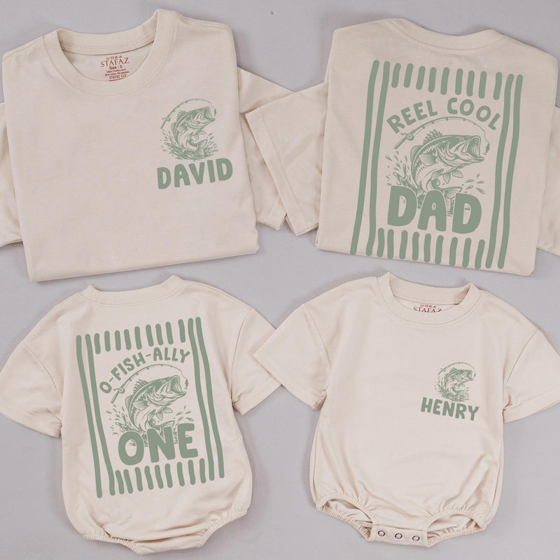 Custom Matching Family Fishing Birthday Outfits, O-Fish-Ally One Baby Bodysuit & Reel Cool Dad Tee, Soft Cotton Shirts for Celebrations