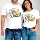Custom One Happy Camper Family Shirts with Tent Design, Baby Romper, Kids' Tee, Adult T-Shirt for First Birthday or Outdoor Events
