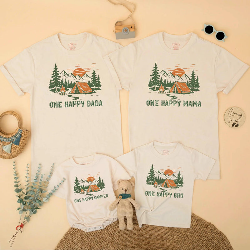Custom One Happy Camper First Birthday Shirt for Baby or Toddler, Family Outdoor Adventure Outfit Matching Camping Birthday Gift