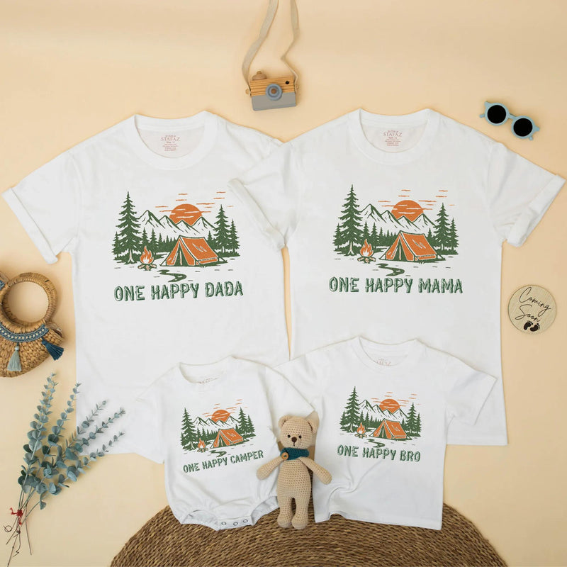 Custom One Happy Camper First Birthday Shirt for Baby or Toddler, Family Outdoor Adventure Outfit Matching Camping Birthday Gift