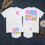 Custom One Happy Girl First Birthday Romper & Matching Family Shirts, Soft Cotton Baby Bodysuit & Adult T-Shirts for Celebrations
