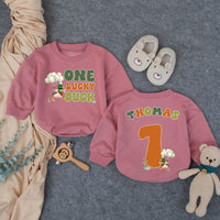Custom One Lucky Duck Baby Romper with Mallard Artwork, Soft Cotton 1st Birthday Outfit, Personalized Cake Smash Bodysuit for Toddlers