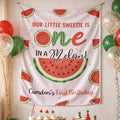 Custom One in a Melon Silk Birthday Banner, Watermelon Theme Party Backdrop for Baby or Toddler Girl's 1st Summer Celebration