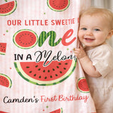 Custom One in a Melon Silk Birthday Banner, Watermelon Theme Party Backdrop for Baby or Toddler Girl's 1st Summer Celebration