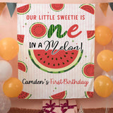 Custom One in a Melon Silk Birthday Banner, Watermelon Theme Party Backdrop for Baby or Toddler Girl's 1st Summer Celebration