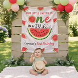 Custom One in a Melon Silk Birthday Banner, Watermelon Theme Party Backdrop for Baby or Toddler Girl's 1st Summer Celebration