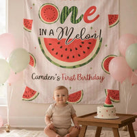 Custom One in a Melon Silk Birthday Banner, Watermelon Theme Party Backdrop for Baby or Toddler Girl's 1st Summer Celebration