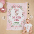 Custom One Silly Goose Birthday Banner & Romper Set for Baby Girls, Pink Gingham Design, Perfect for 1st Birthday Party or Milestone Photos