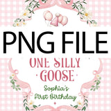 Custom One Silly Goose Birthday Banner & Romper Set for Baby Girls, Pink Gingham Design, Perfect for 1st Birthday Party or Milestone Photos