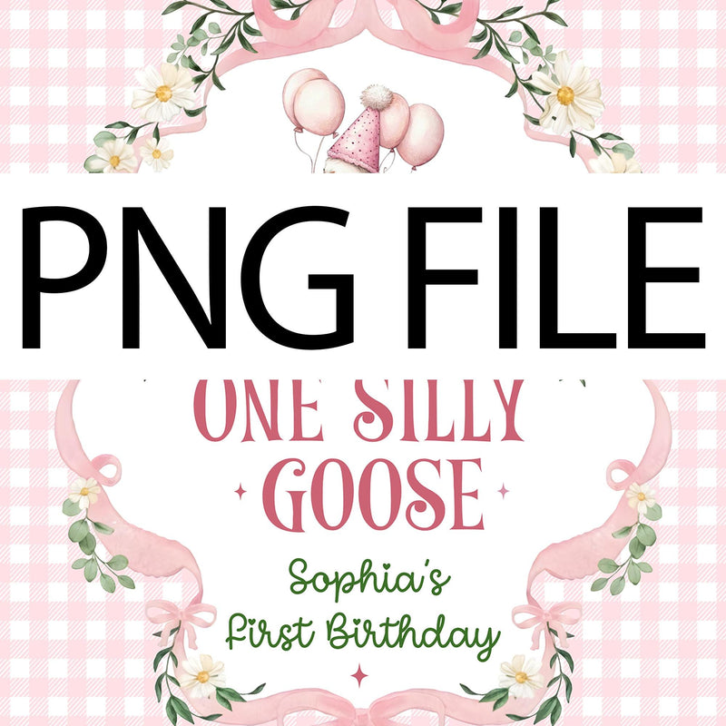 Custom One Silly Goose Birthday Banner & Romper Set for Baby Girls, Pink Gingham Design, Perfect for 1st Birthday Party or Milestone Photos
