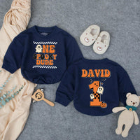 Custom One Spooky Dude Baby Romper for 1st Halloween, Soft Cotton Matching Family Outfit, Personalized 1st Birthday Boy Pumpkin Design