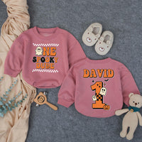 Custom One Spooky Dude Baby Romper for 1st Halloween, Soft Cotton Matching Family Outfit, Personalized 1st Birthday Boy Pumpkin Design