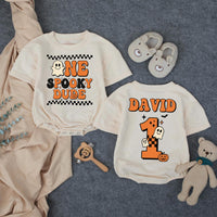 Custom One Spooky Dude Baby Romper for 1st Halloween, Soft Cotton Matching Family Outfit, Personalized 1st Birthday Boy Pumpkin Design