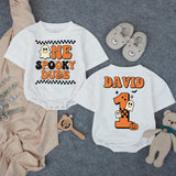 Custom One Spooky Dude Baby Romper for 1st Halloween, Soft Cotton Matching Family Outfit, Personalized 1st Birthday Boy Pumpkin Design