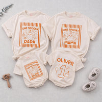 Custom One Spooky Halloween Matching Family Shirts for Baby, Toddler, Mom, Dad with Cute Ghost Artwork, Soft Cotton Perfect for Fall