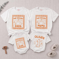 Custom One Spooky Halloween Matching Family Shirts for Baby, Toddler, Mom, Dad with Cute Ghost Artwork, Soft Cotton Perfect for Fall