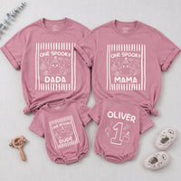 Custom One Spooky Halloween Matching Family Shirts for Baby, Toddler, Mom, Dad with Cute Ghost Artwork, Soft Cotton Perfect for Fall