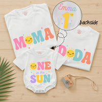 Custom 'One in the Sun' Matching Family Shirts for Baby, Mom, Dad - Summer 1st Birthday Outfit in Soft Cotton with Sunny Design