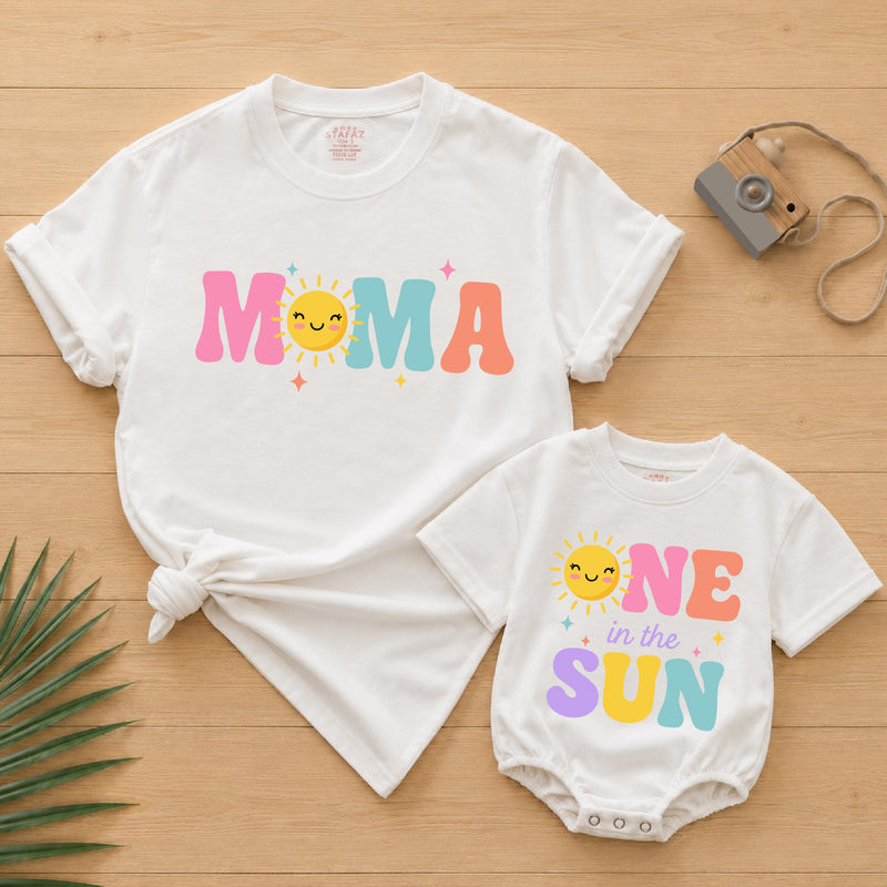 Custom 'One in the Sun' Matching Family Shirts for Baby, Mom, Dad - Summer 1st Birthday Outfit in Soft Cotton with Sunny Design